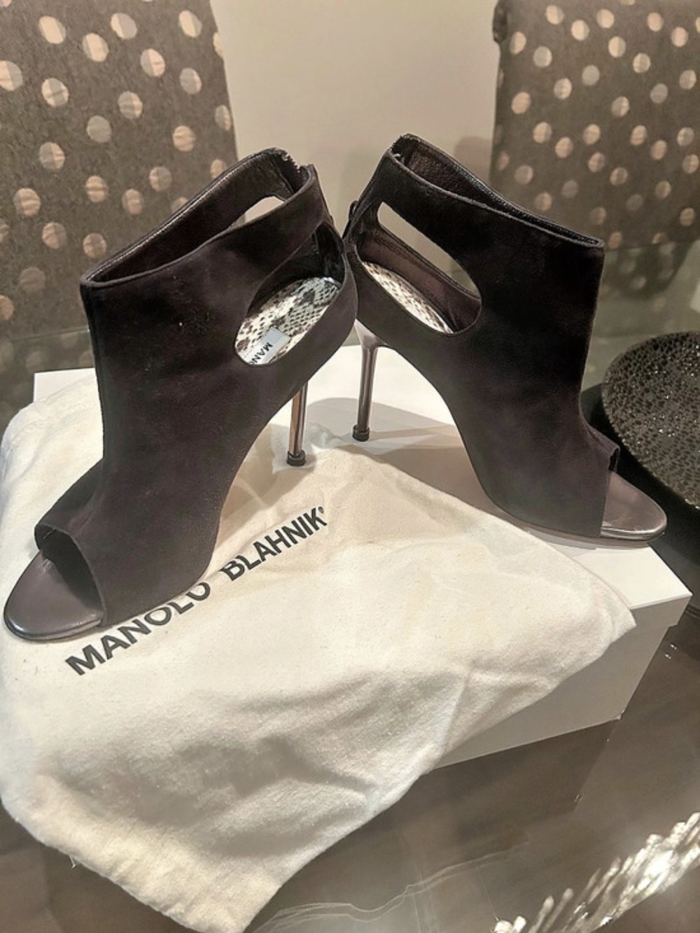 Manolo Blahnik Black Open-Toe Stiletto Heels Size 7
